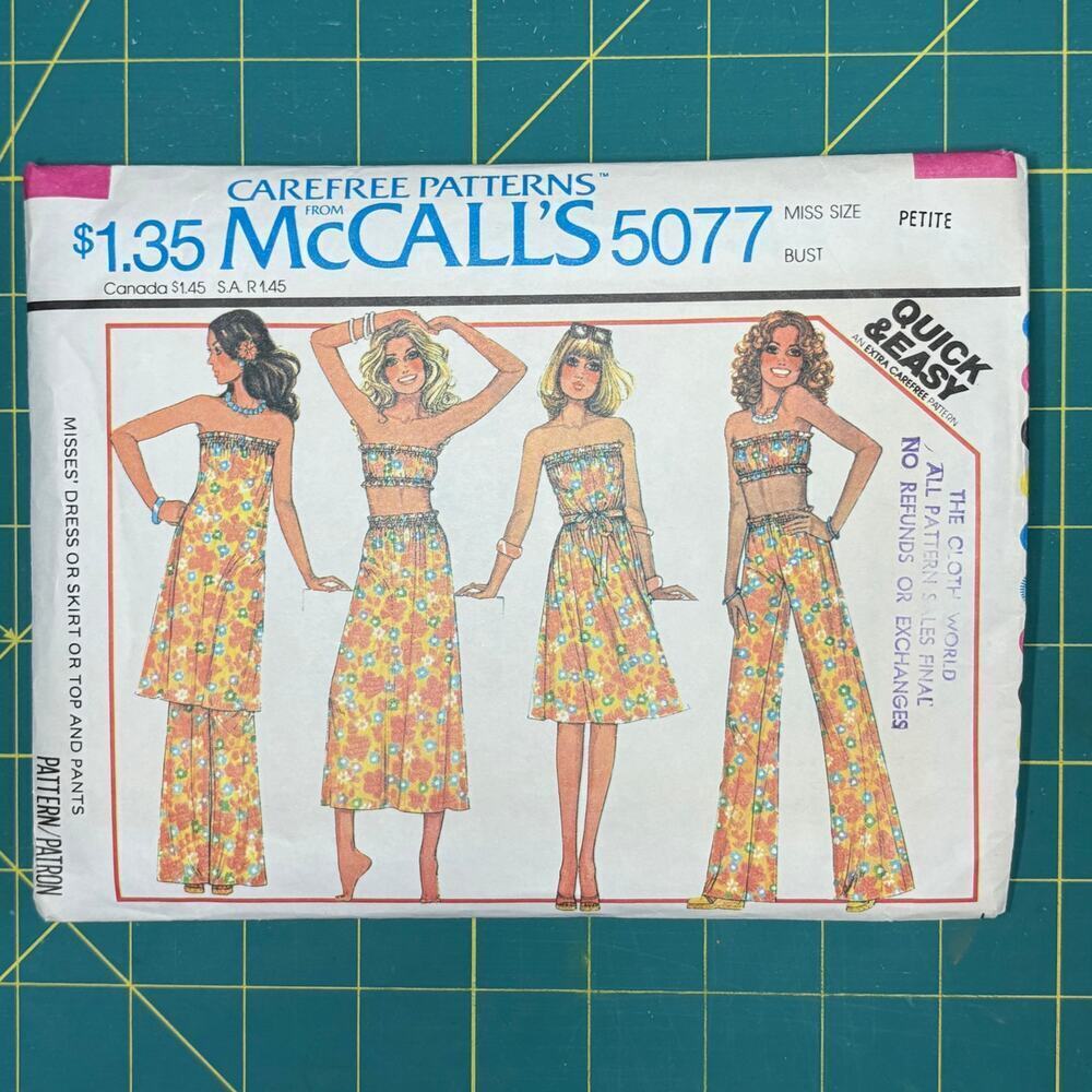 Vtg 1976 McCalls 5077 Cut Complete Pattern Ms Petite 6-8 Dress Skirt Top Pants